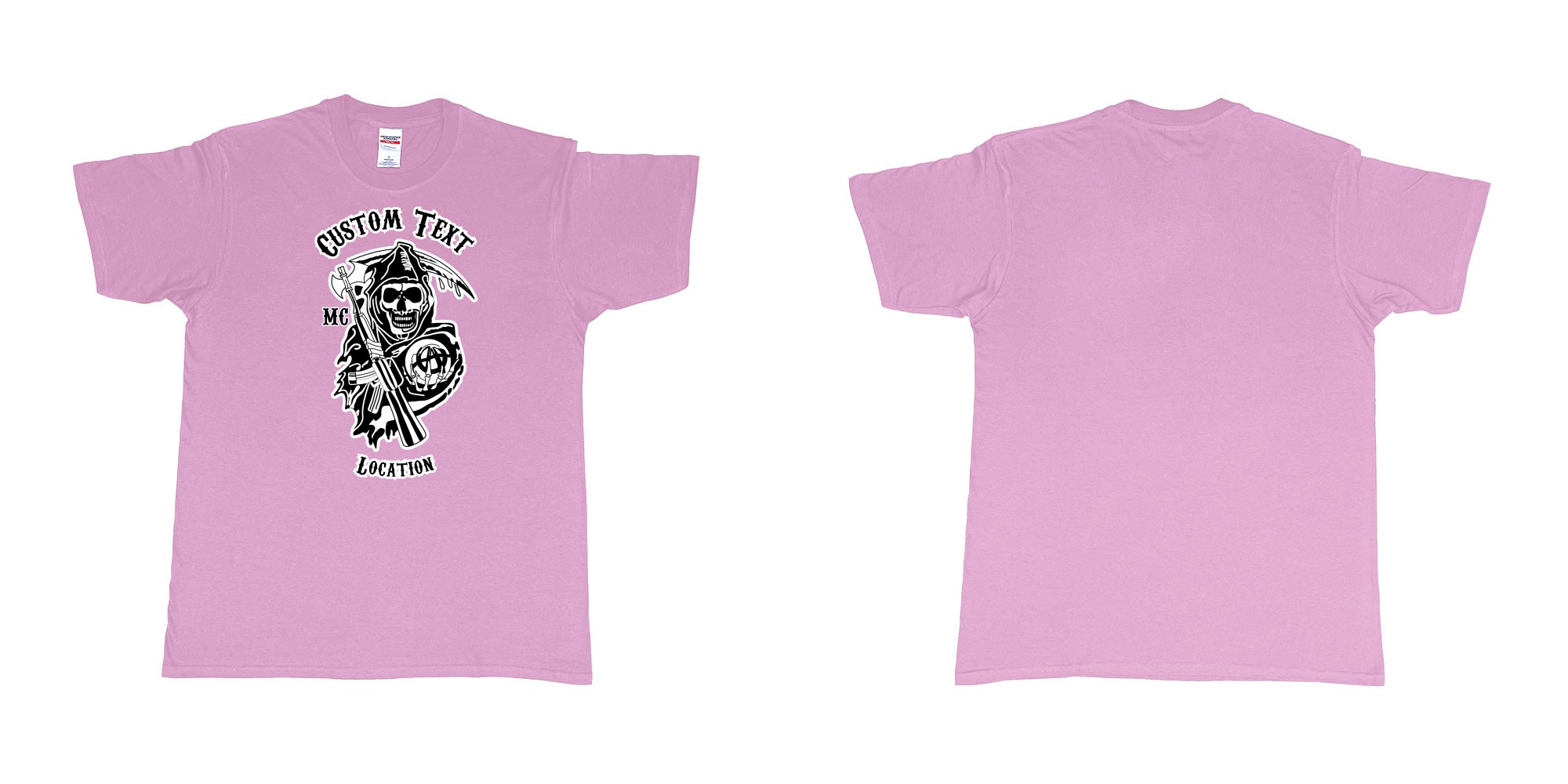 Custom tshirt design son of anarchy logo custom text in fabric color light-pink choice your own text made in Bali by The Pirate Way