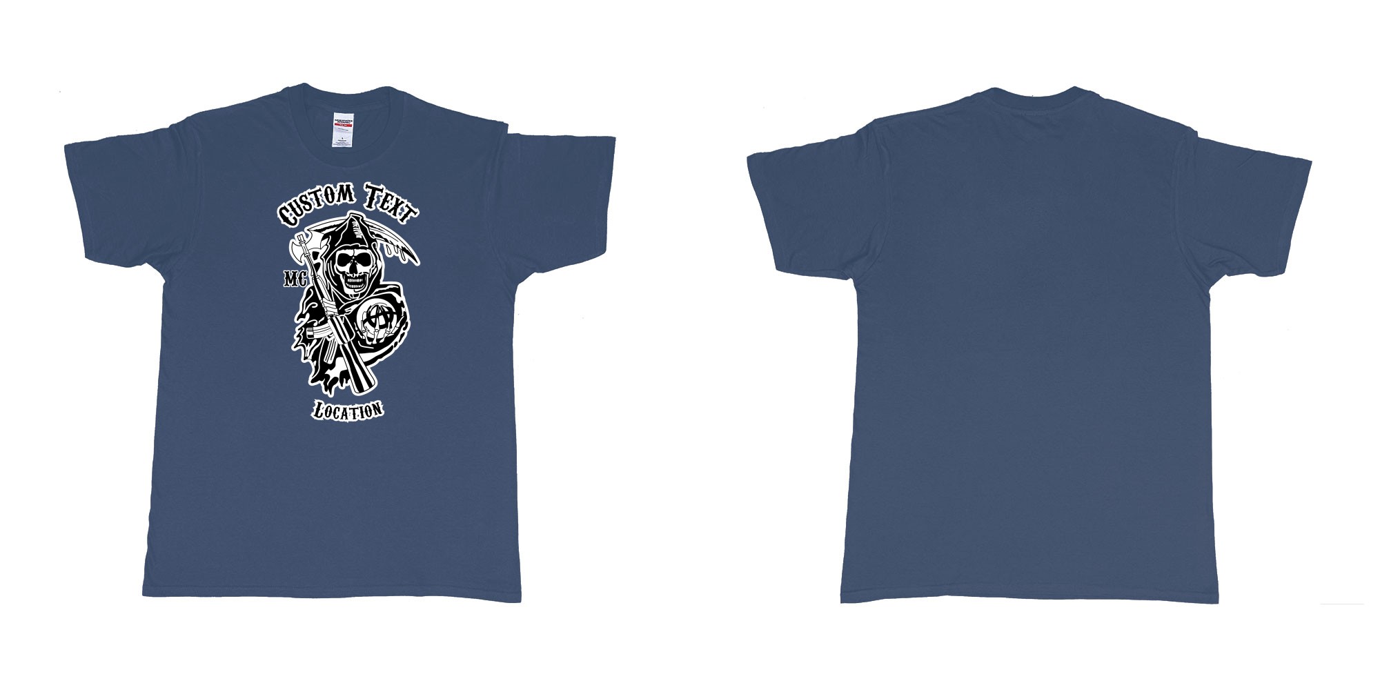 Custom tshirt design son of anarchy logo custom text in fabric color navy choice your own text made in Bali by The Pirate Way