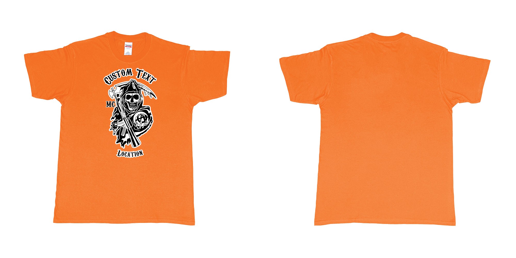 Custom tshirt design son of anarchy logo custom text in fabric color orange choice your own text made in Bali by The Pirate Way