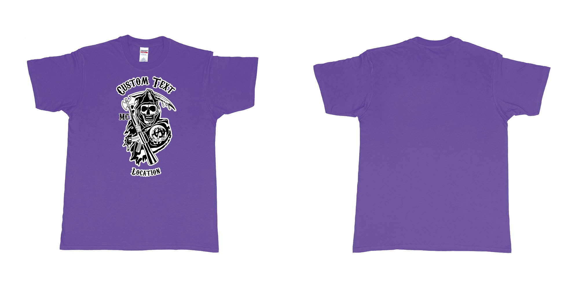 Custom tshirt design son of anarchy logo custom text in fabric color purple choice your own text made in Bali by The Pirate Way