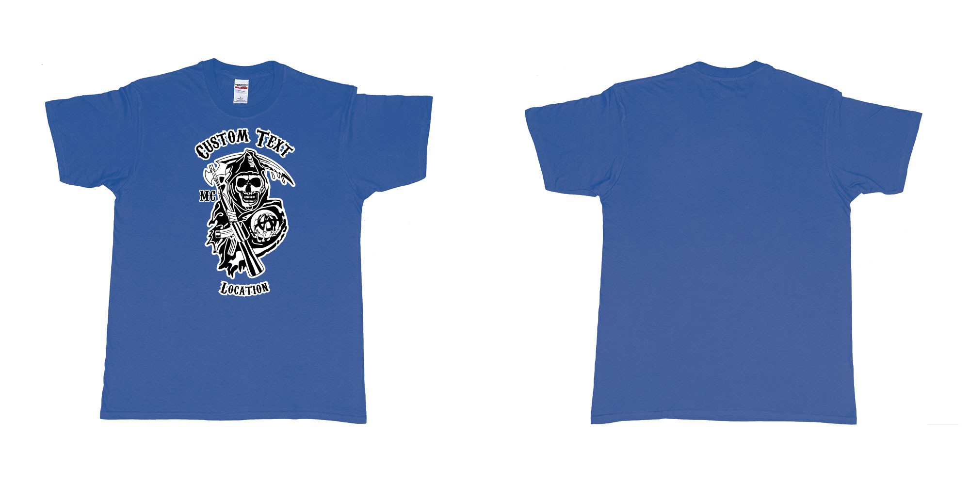 Custom tshirt design son of anarchy logo custom text in fabric color royal-blue choice your own text made in Bali by The Pirate Way