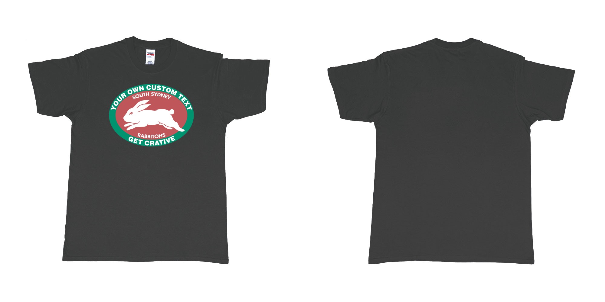 Custom tshirt design south sydney rabbitohs nrl custom print in fabric color black choice your own text made in Bali by The Pirate Way