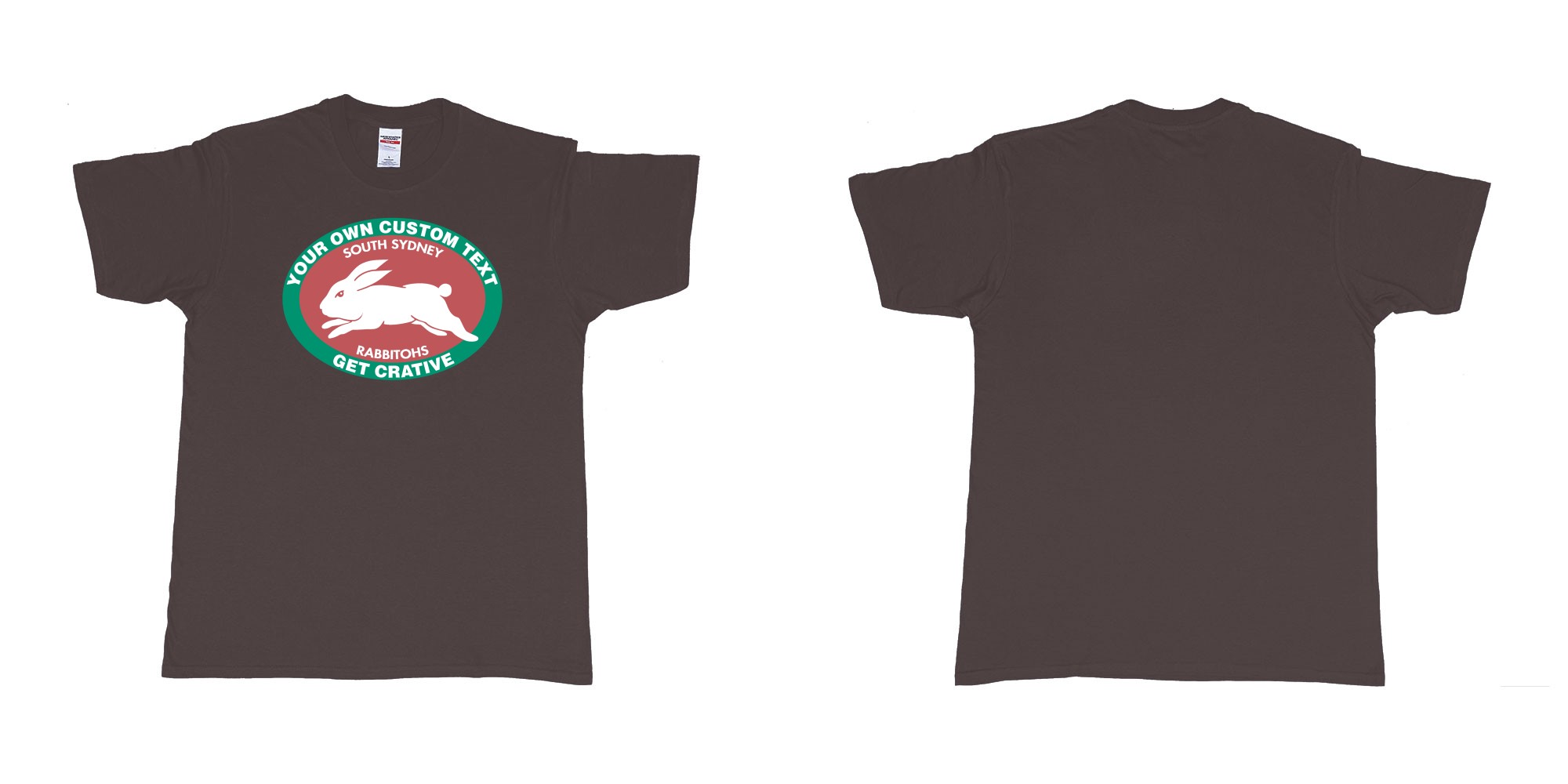 Custom tshirt design south sydney rabbitohs nrl custom print in fabric color dark-chocolate choice your own text made in Bali by The Pirate Way