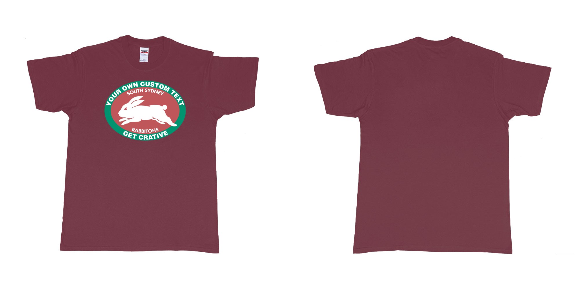 Custom tshirt design south sydney rabbitohs nrl custom print in fabric color marron choice your own text made in Bali by The Pirate Way