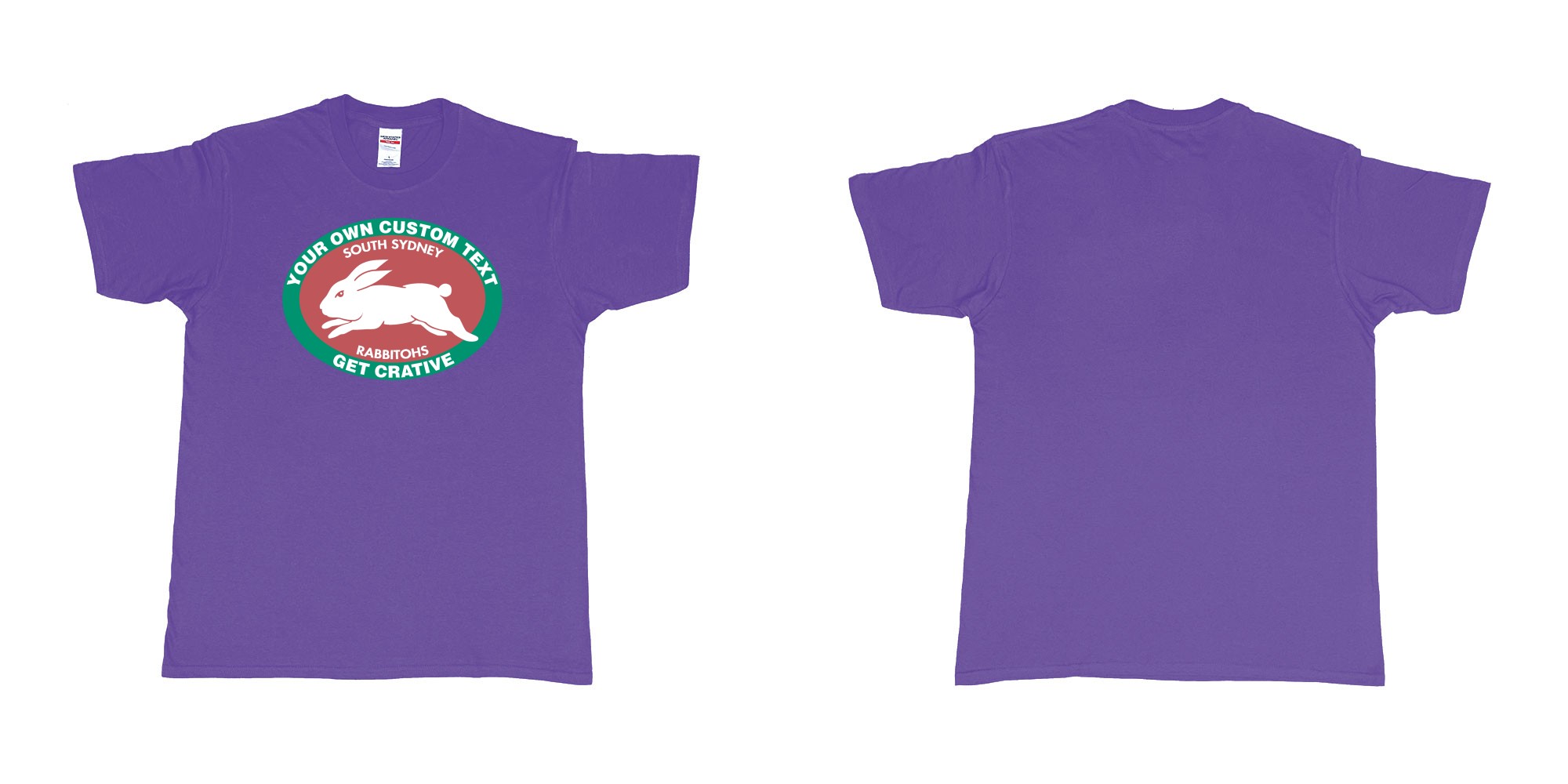 Custom tshirt design south sydney rabbitohs nrl custom print in fabric color purple choice your own text made in Bali by The Pirate Way