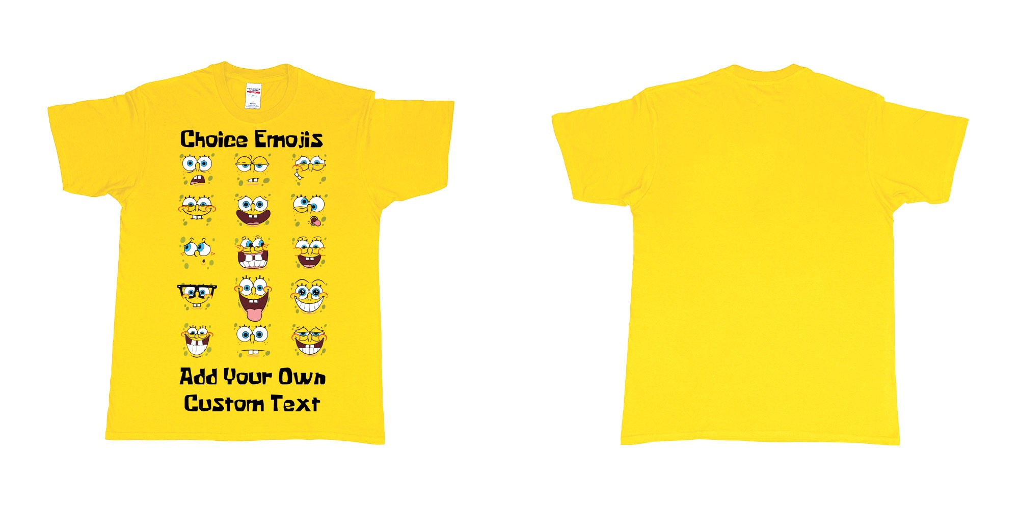 Custom tshirt design spongebob squarepants many faces emojis custum printing in fabric color daisy choice your own text made in Bali by The Pirate Way