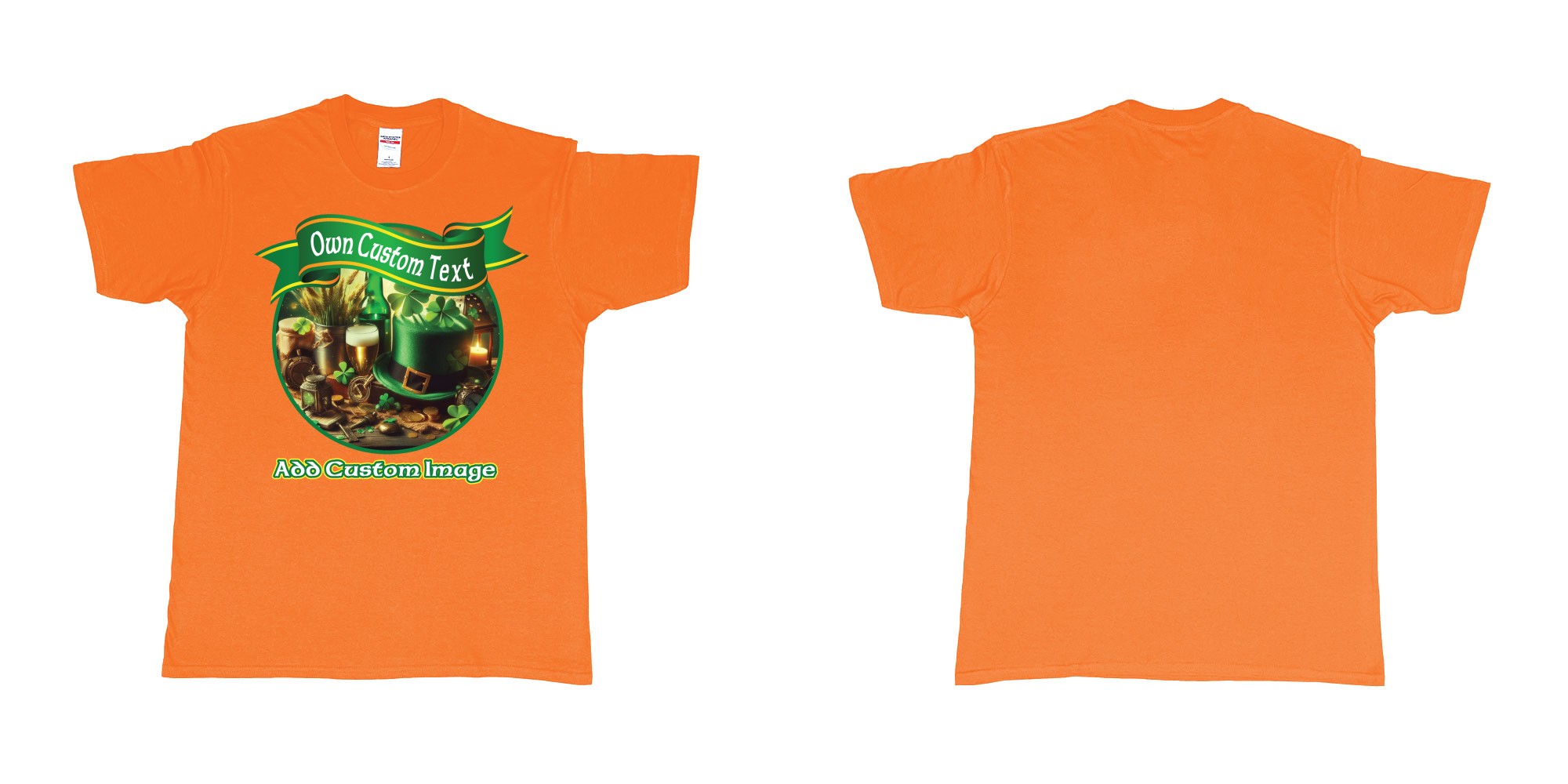 Custom tshirt design st patricks day four leaf clover custom printing in fabric color orange choice your own text made in Bali by The Pirate Way