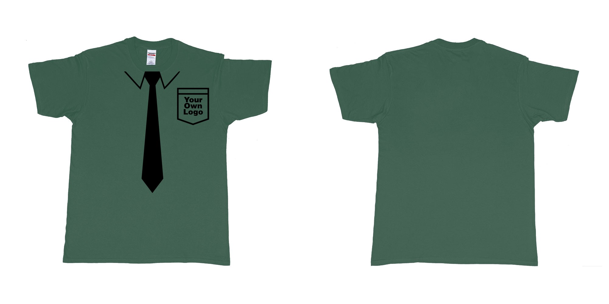 Custom tshirt design staff uniform with tie pocket own logo bali in fabric color forest-green choice your own text made in Bali by The Pirate Way
