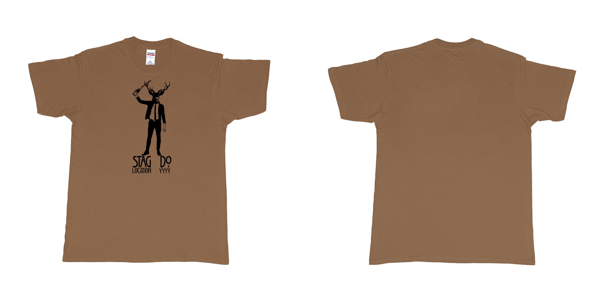 Custom tshirt design stag business man champagne in fabric color chestnut choice your own text made in Bali by The Pirate Way
