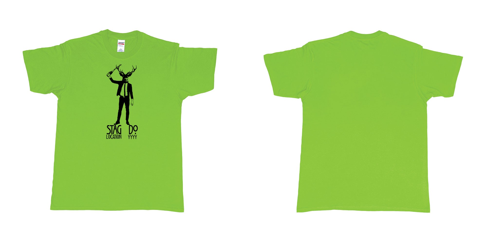 Custom tshirt design stag business man champagne in fabric color lime choice your own text made in Bali by The Pirate Way
