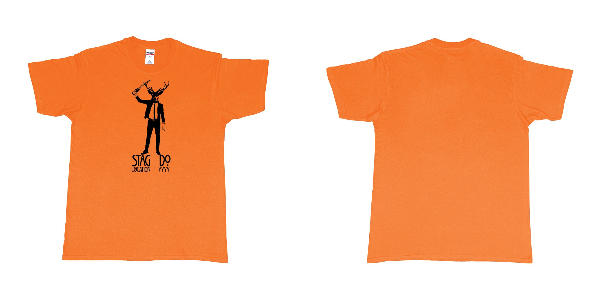 Custom tshirt design stag business man champagne in fabric color orange choice your own text made in Bali by The Pirate Way