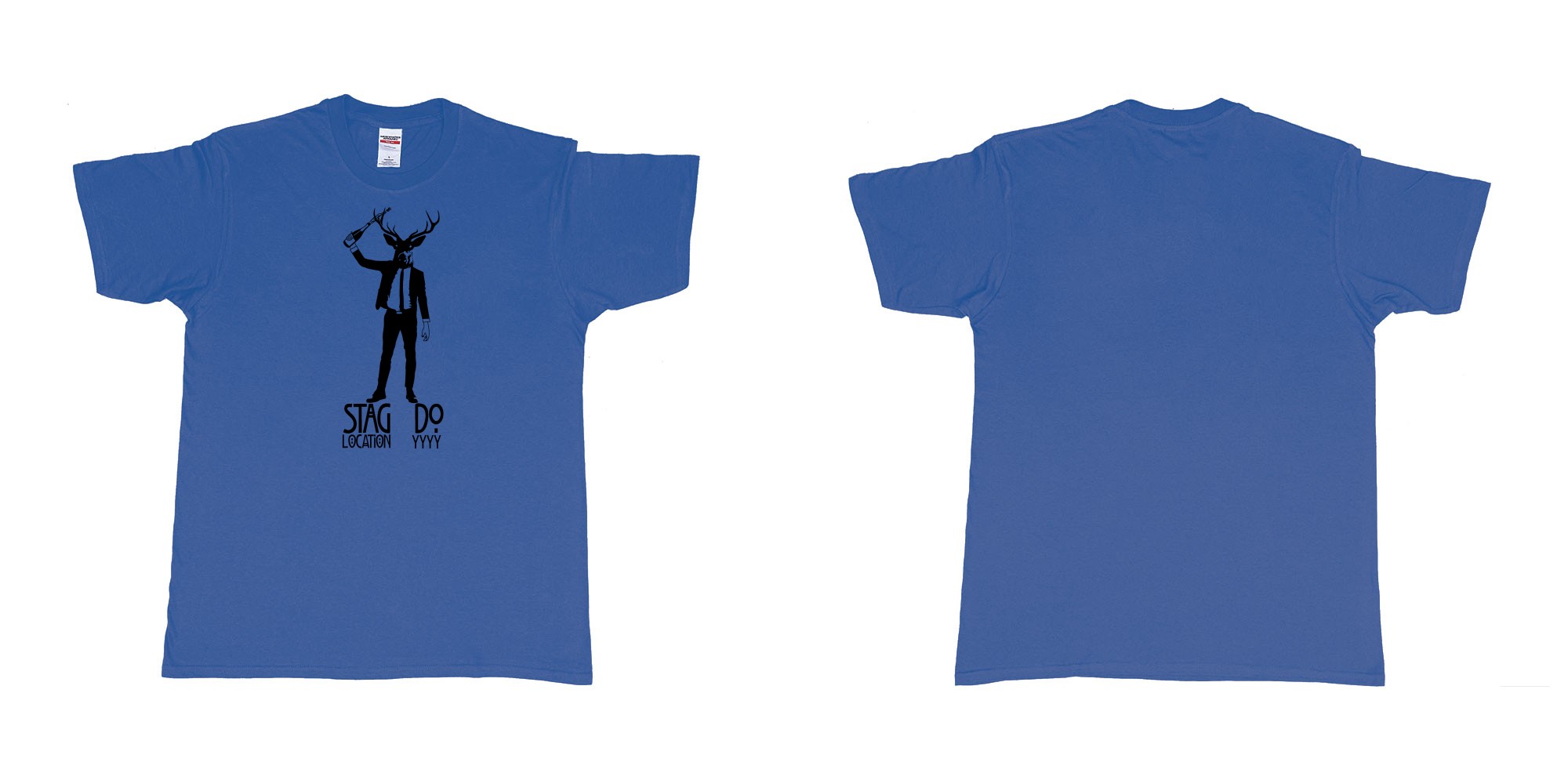 Custom tshirt design stag business man champagne in fabric color royal-blue choice your own text made in Bali by The Pirate Way