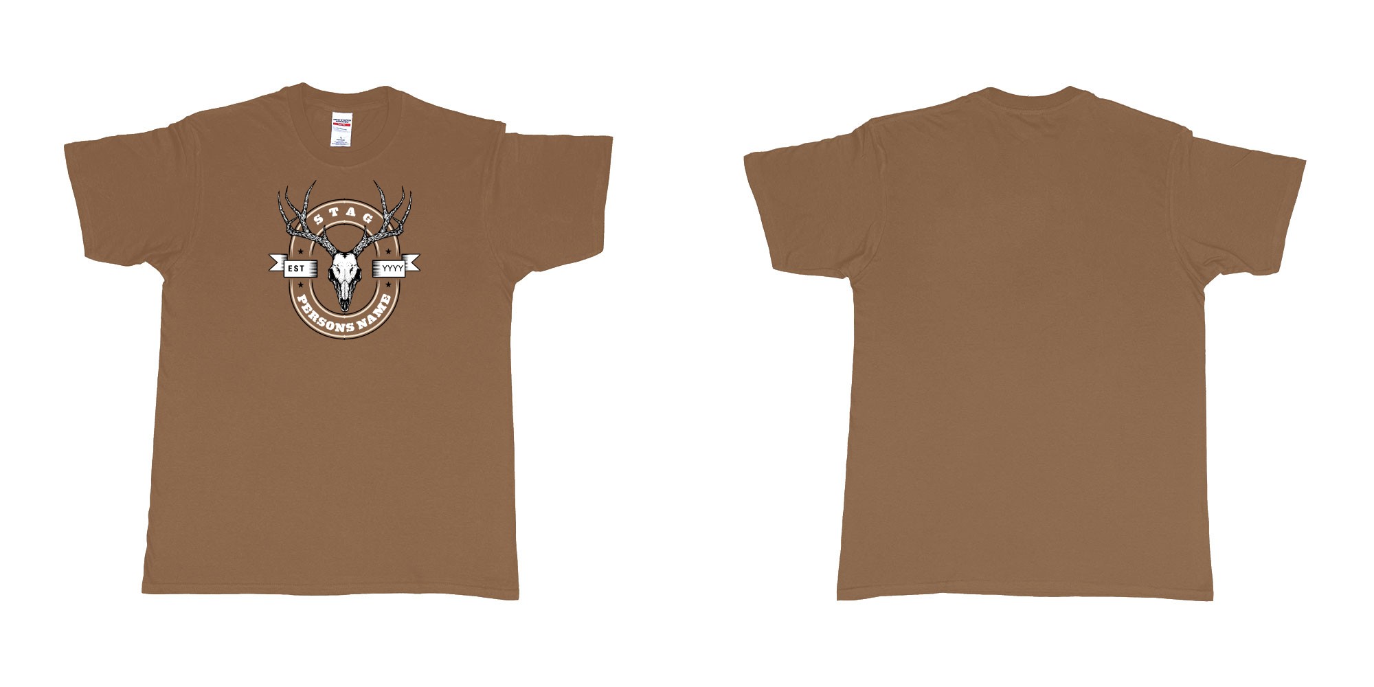 Custom tshirt design stag heads dead beer style in fabric color chestnut choice your own text made in Bali by The Pirate Way