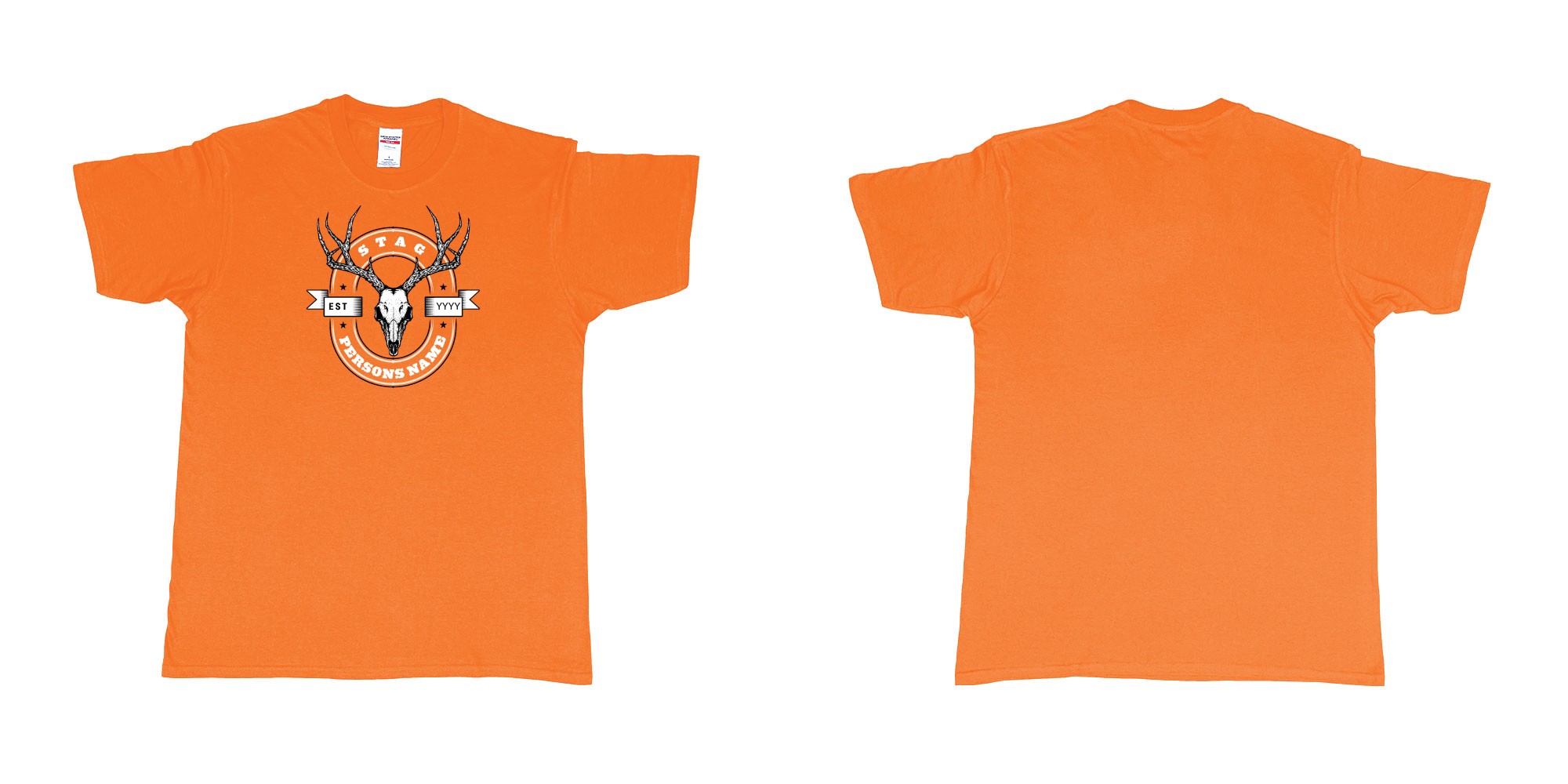 Custom tshirt design stag heads dead beer style in fabric color orange choice your own text made in Bali by The Pirate Way