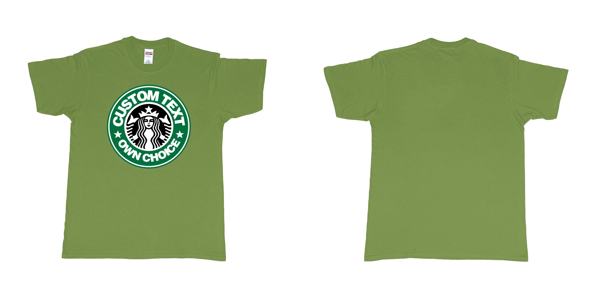Custom tshirt design starbuks coffee custom own text in fabric color military-green choice your own text made in Bali by The Pirate Way