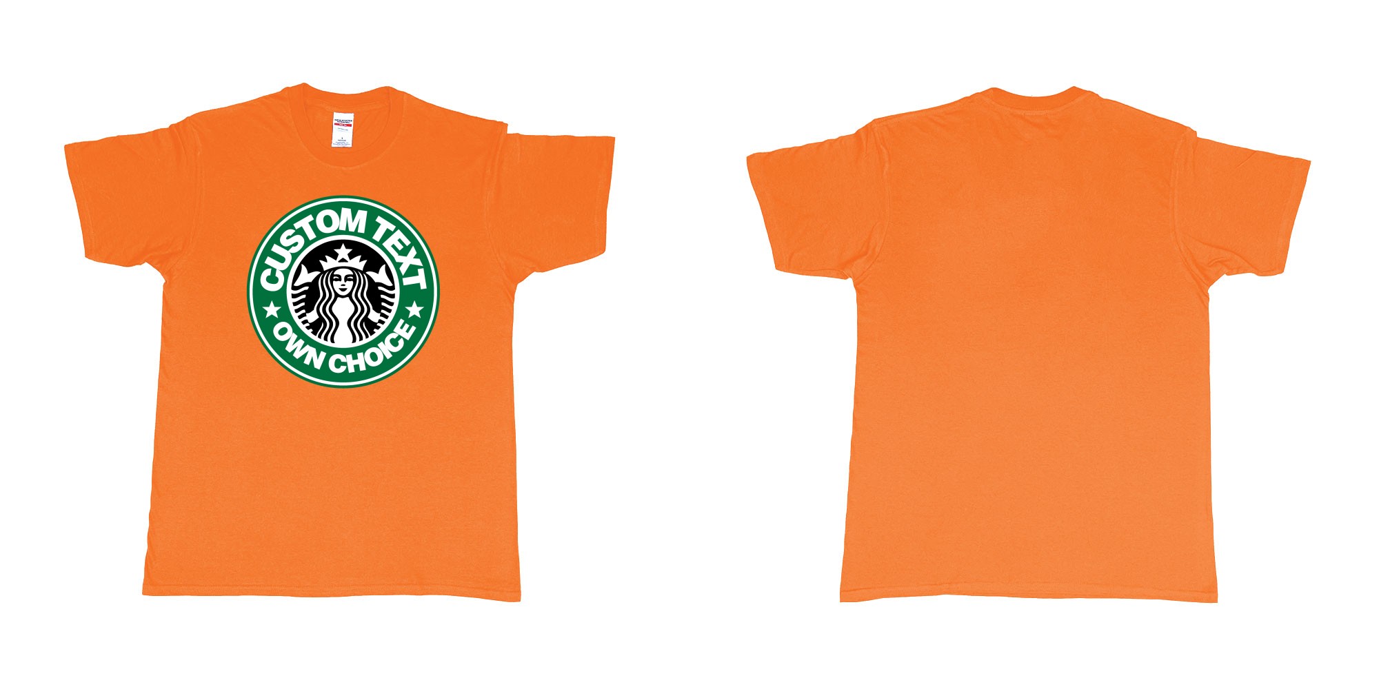 Custom tshirt design starbuks coffee custom own text in fabric color orange choice your own text made in Bali by The Pirate Way