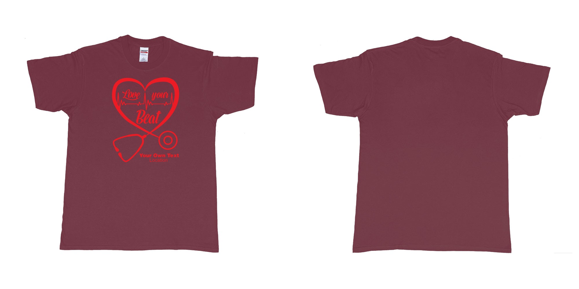 Custom tshirt design stethoscope doctor love your beat hearth custom tshirt print in fabric color marron choice your own text made in Bali by The Pirate Way