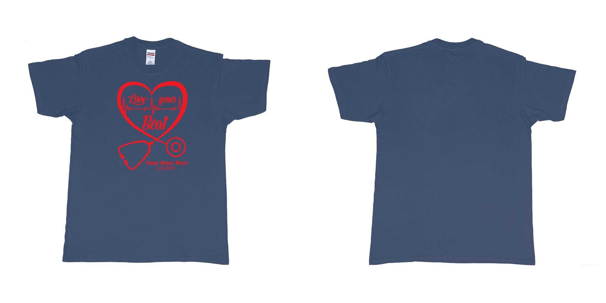 Custom tshirt design stethoscope doctor love your beat hearth custom tshirt print in fabric color navy choice your own text made in Bali by The Pirate Way