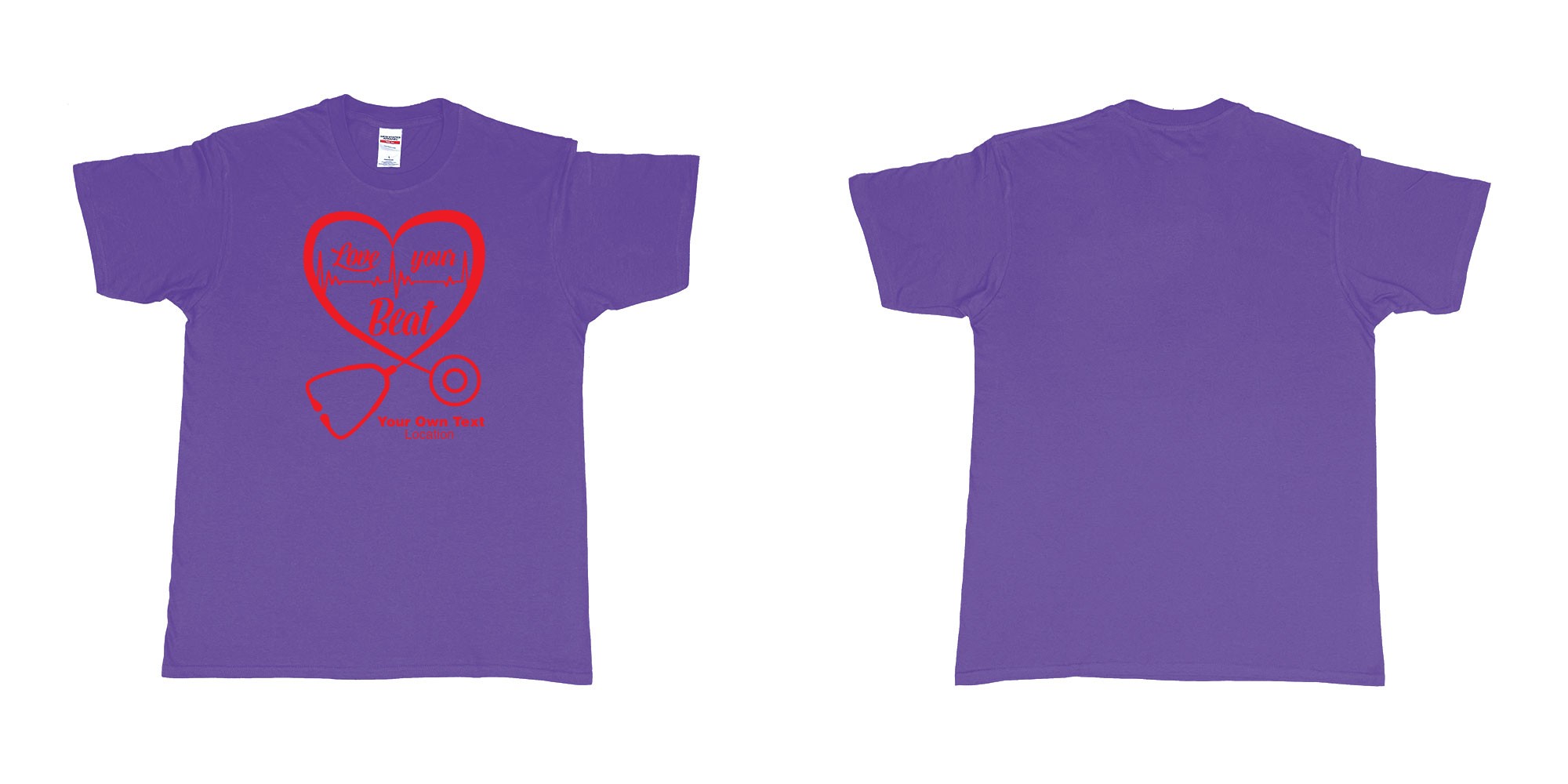 Custom tshirt design stethoscope doctor love your beat hearth custom tshirt print in fabric color purple choice your own text made in Bali by The Pirate Way