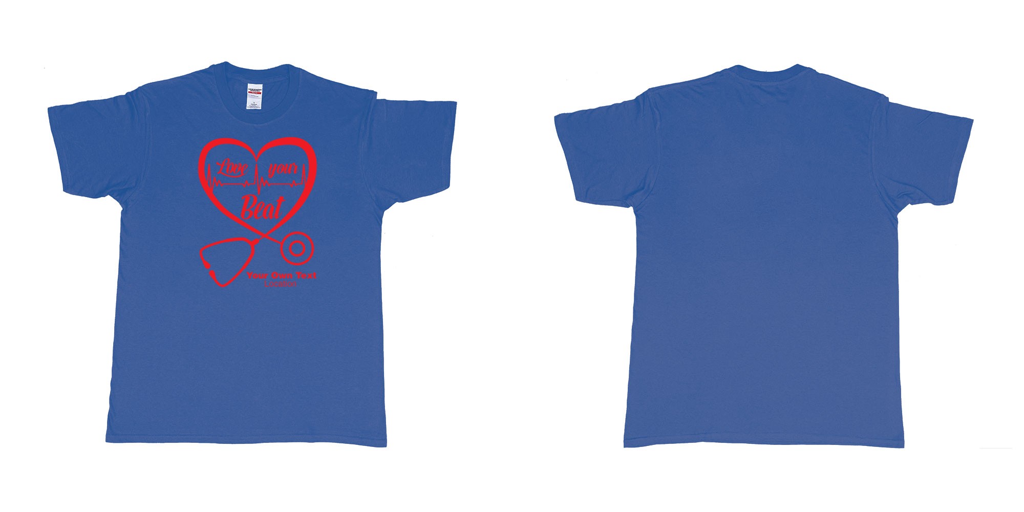 Custom tshirt design stethoscope doctor love your beat hearth custom tshirt print in fabric color royal-blue choice your own text made in Bali by The Pirate Way