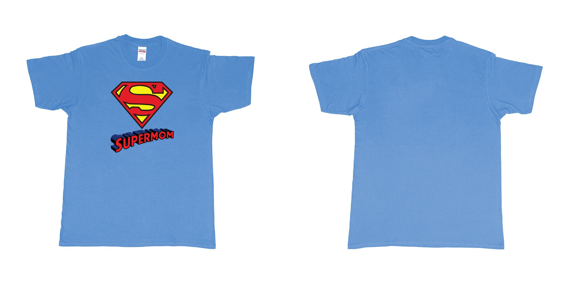 Custom tshirt design superman logo with own custom text print bali in fabric color carolina-blue choice your own text made in Bali by The Pirate Way