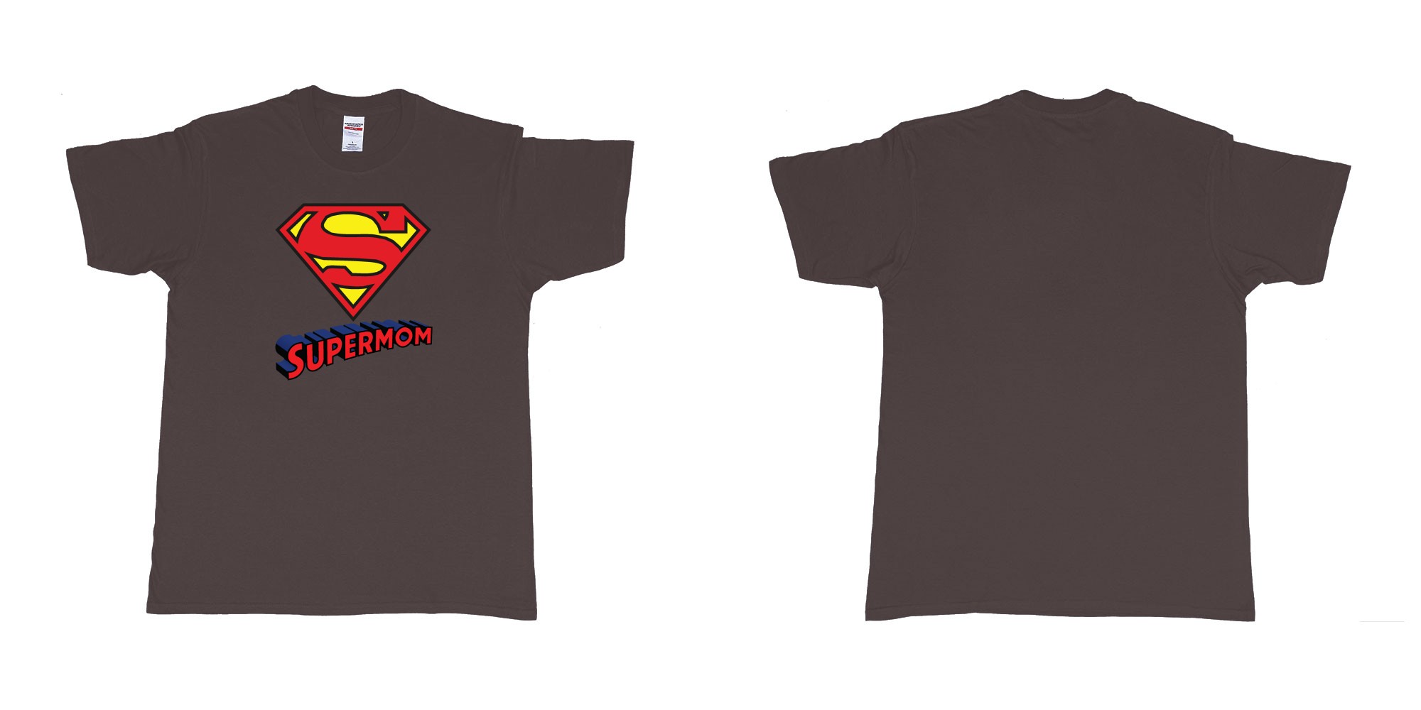 Custom tshirt design superman logo with own custom text print bali in fabric color dark-chocolate choice your own text made in Bali by The Pirate Way