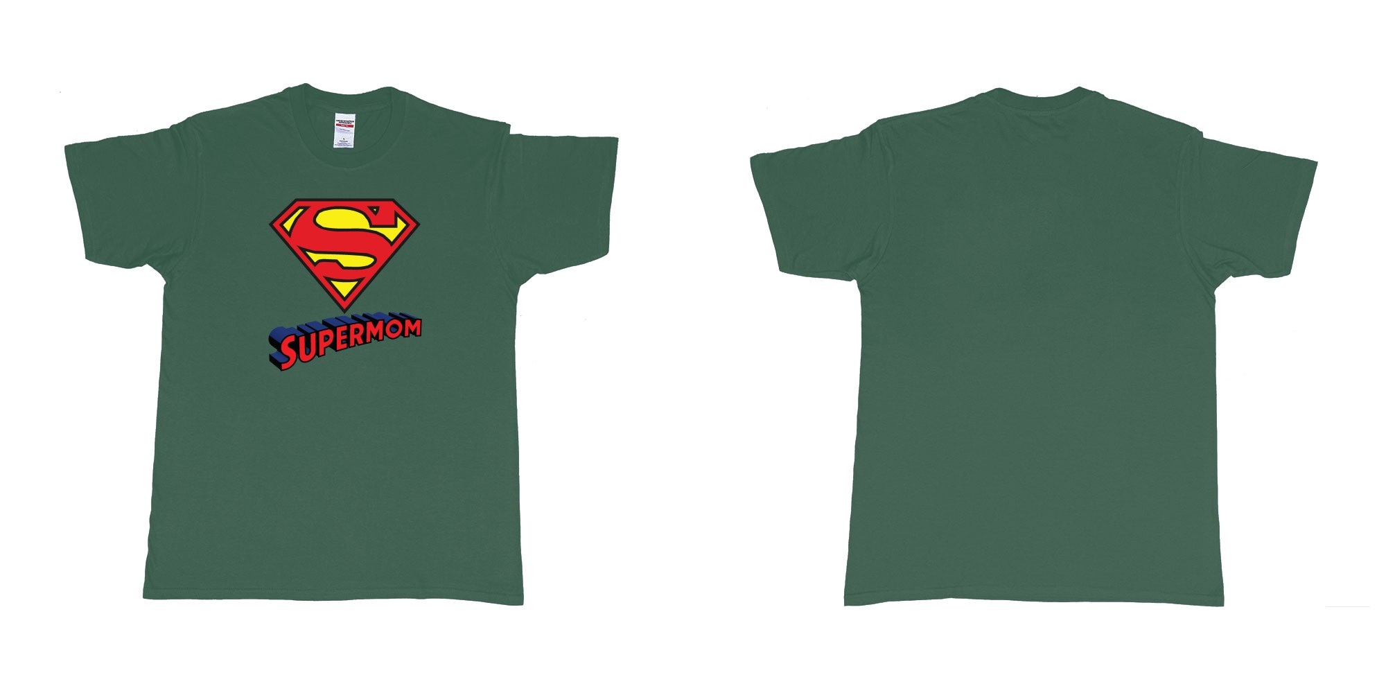 Custom tshirt design superman logo with own custom text print bali in fabric color forest-green choice your own text made in Bali by The Pirate Way