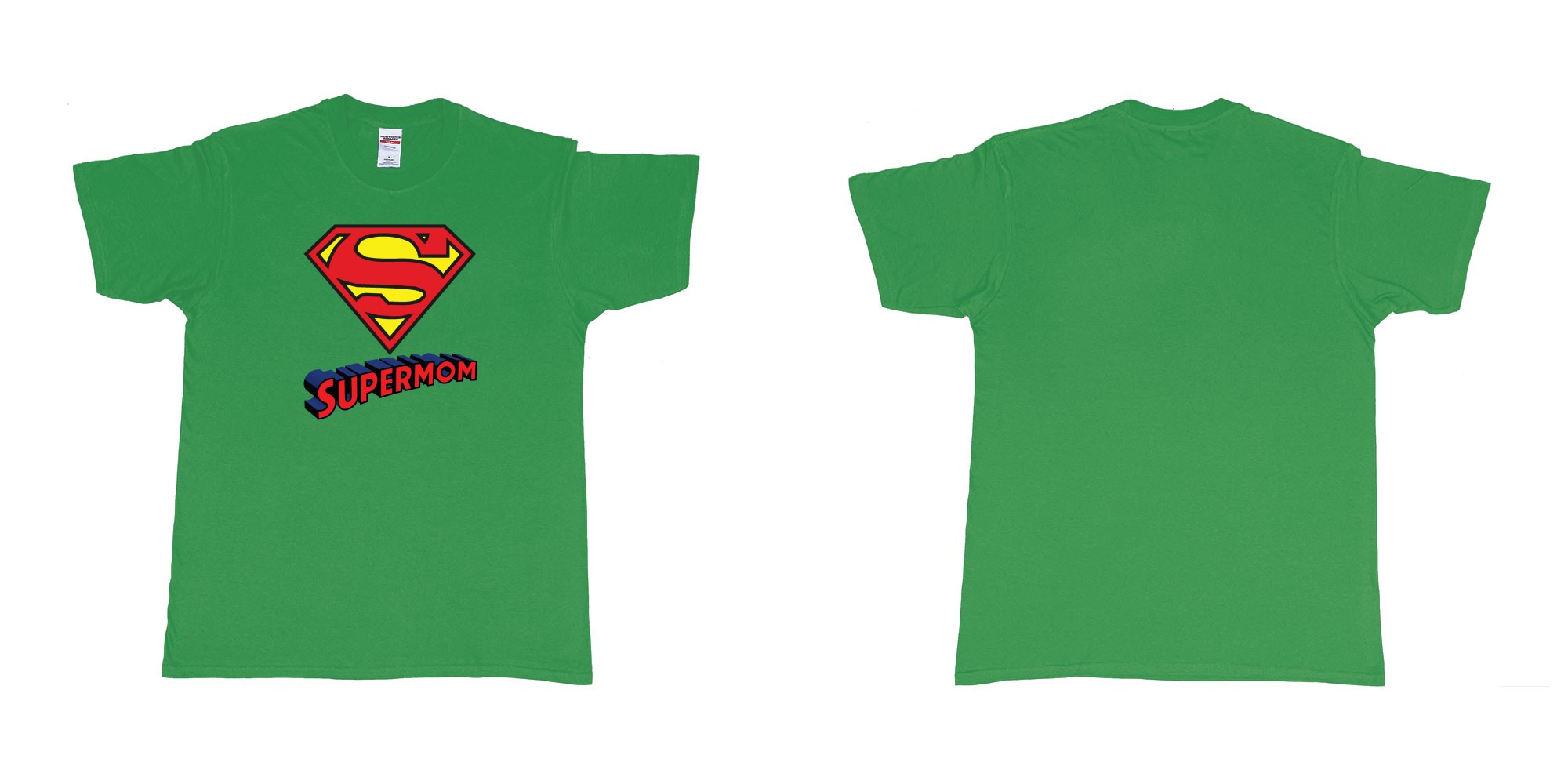 Custom tshirt design superman logo with own custom text print bali in fabric color irish-green choice your own text made in Bali by The Pirate Way