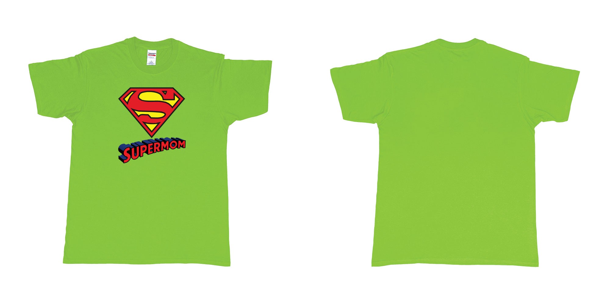 Custom tshirt design superman logo with own custom text print bali in fabric color lime choice your own text made in Bali by The Pirate Way