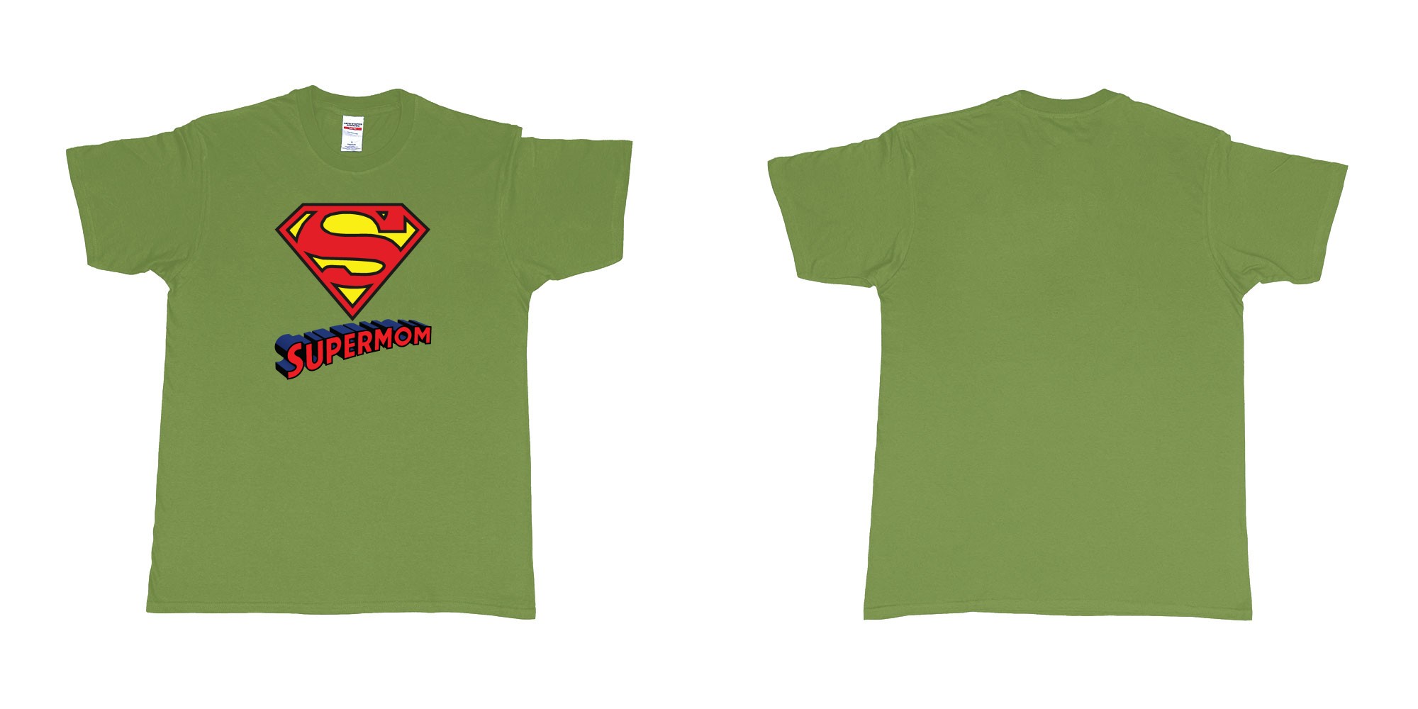 Custom tshirt design superman logo with own custom text print bali in fabric color military-green choice your own text made in Bali by The Pirate Way