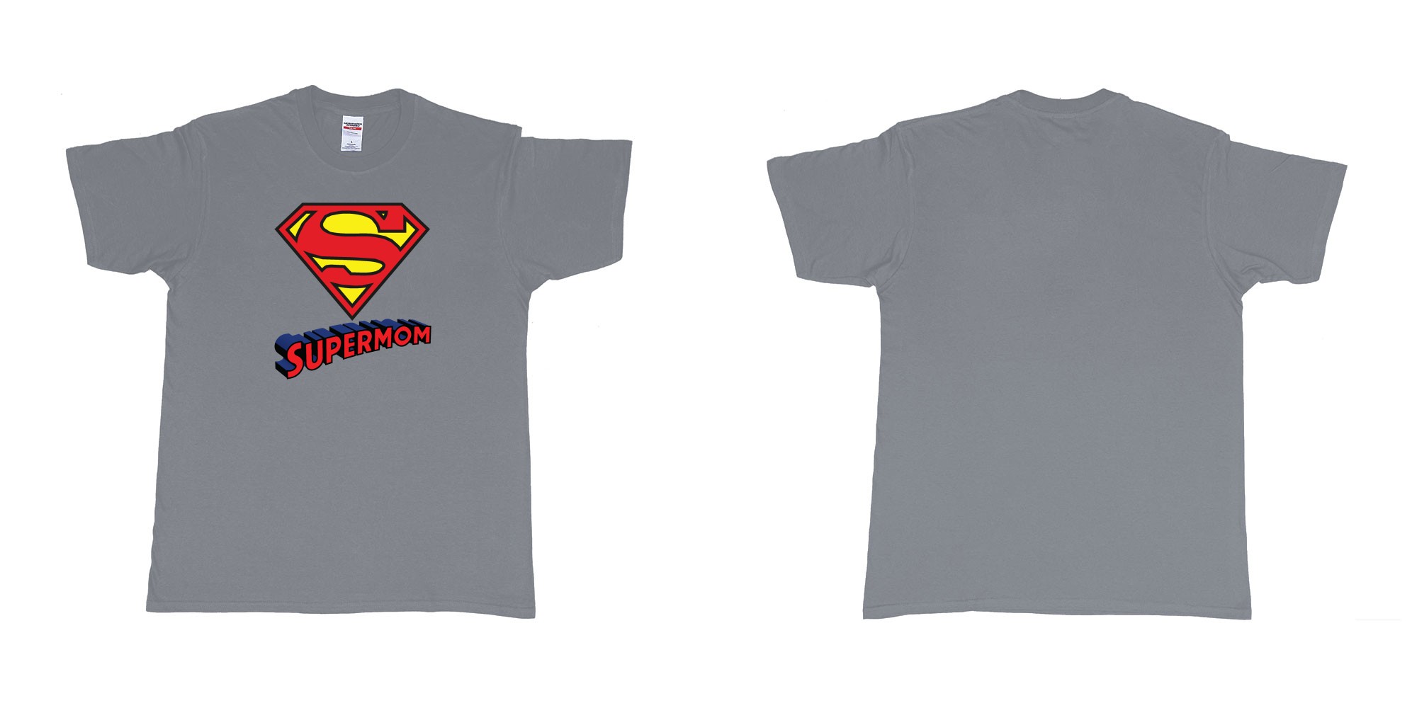 Custom tshirt design superman logo with own custom text print bali in fabric color misty choice your own text made in Bali by The Pirate Way