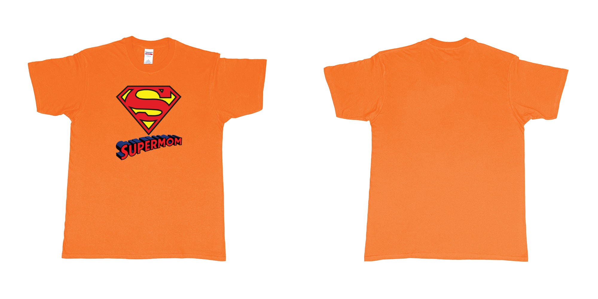 Custom tshirt design superman logo with own custom text print bali in fabric color orange choice your own text made in Bali by The Pirate Way