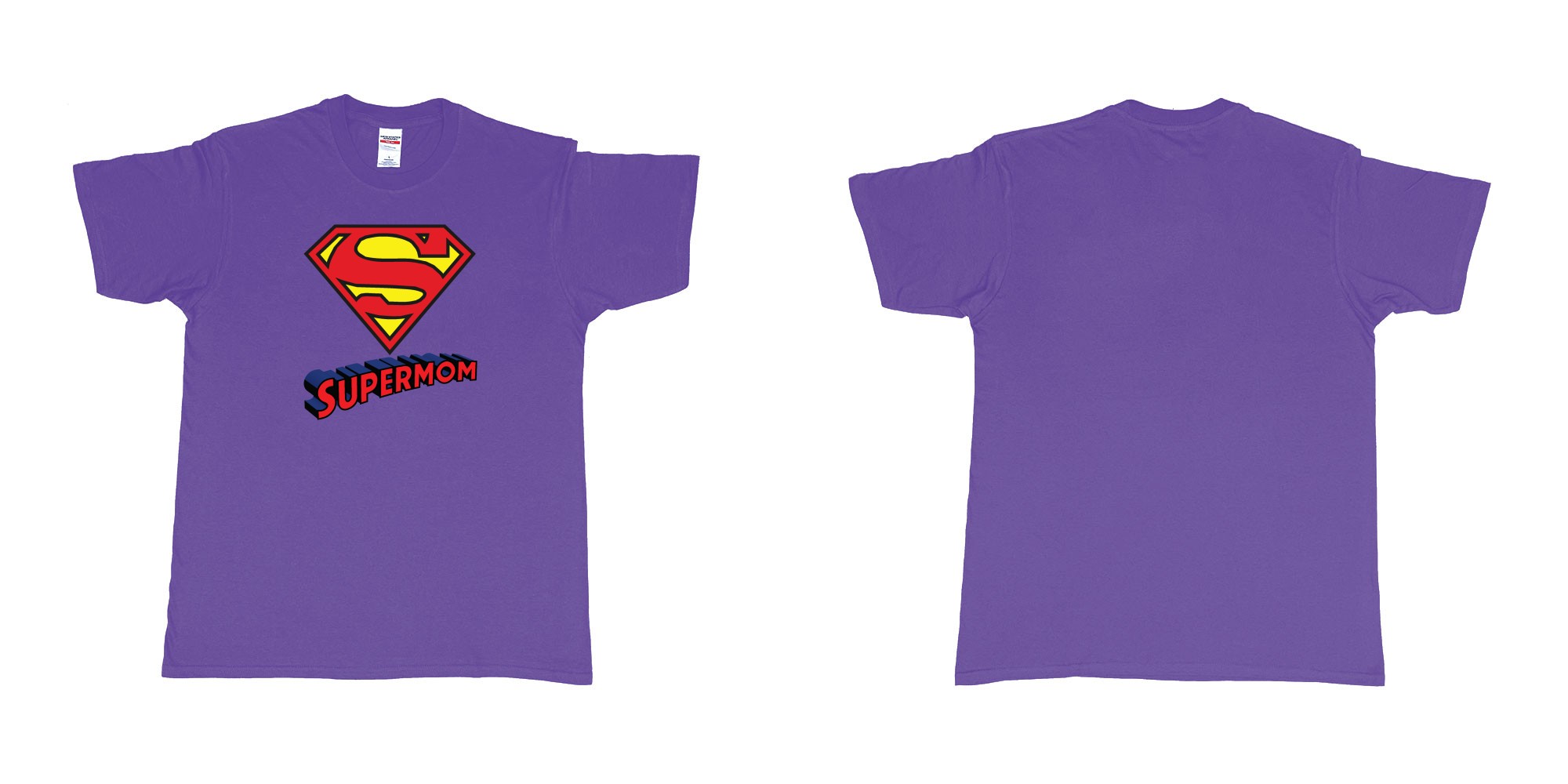Custom tshirt design superman logo with own custom text print bali in fabric color purple choice your own text made in Bali by The Pirate Way