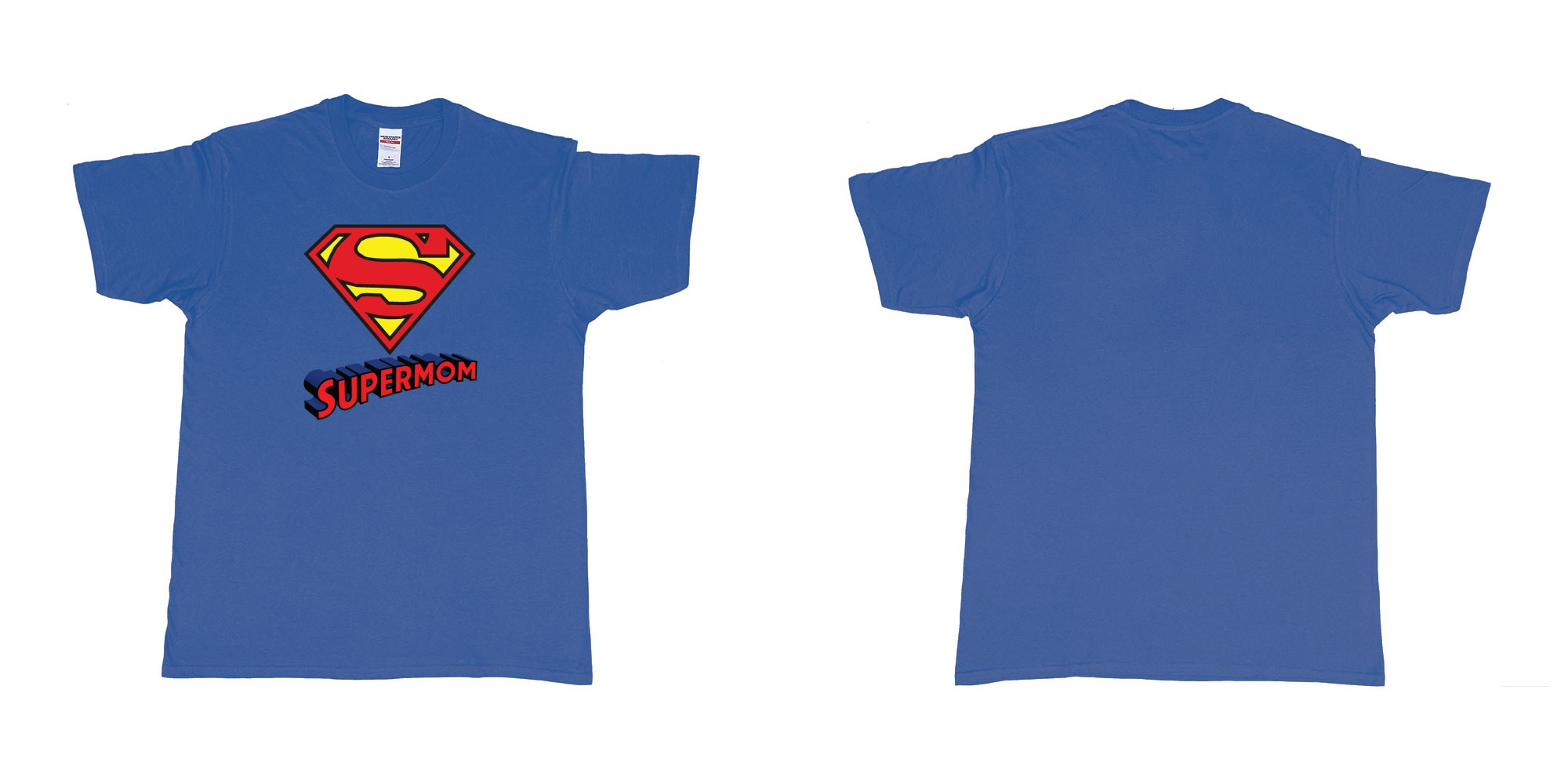 Custom tshirt design superman logo with own custom text print bali in fabric color royal-blue choice your own text made in Bali by The Pirate Way