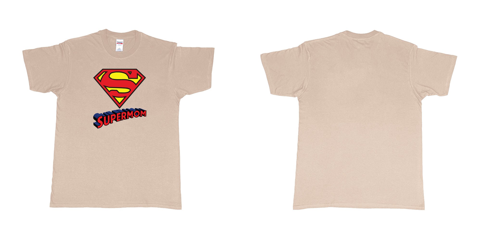 Custom tshirt design superman logo with own custom text print bali in fabric color sand choice your own text made in Bali by The Pirate Way