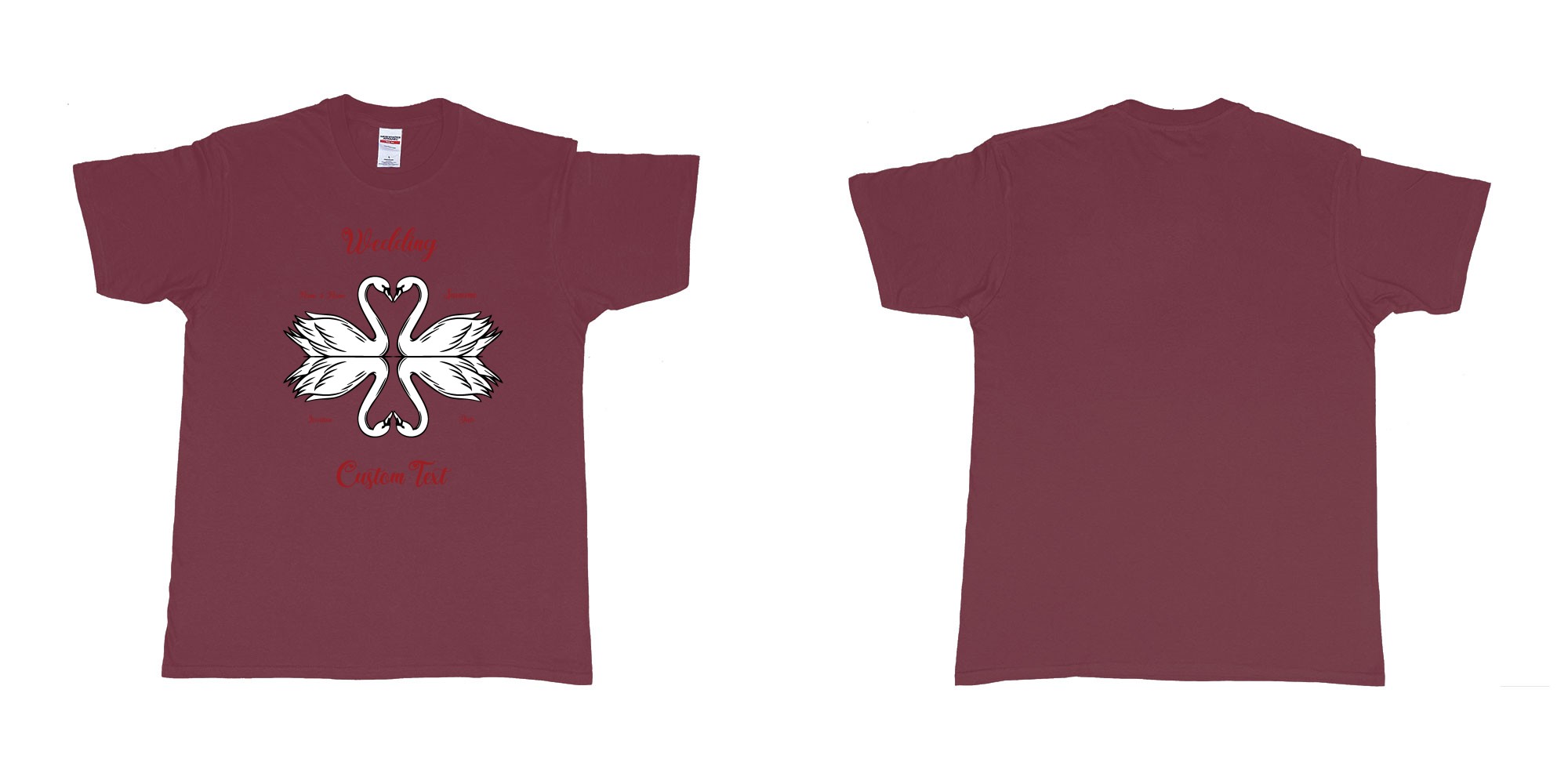 Custom tshirt design swans hearts reflection in fabric color marron choice your own text made in Bali by The Pirate Way