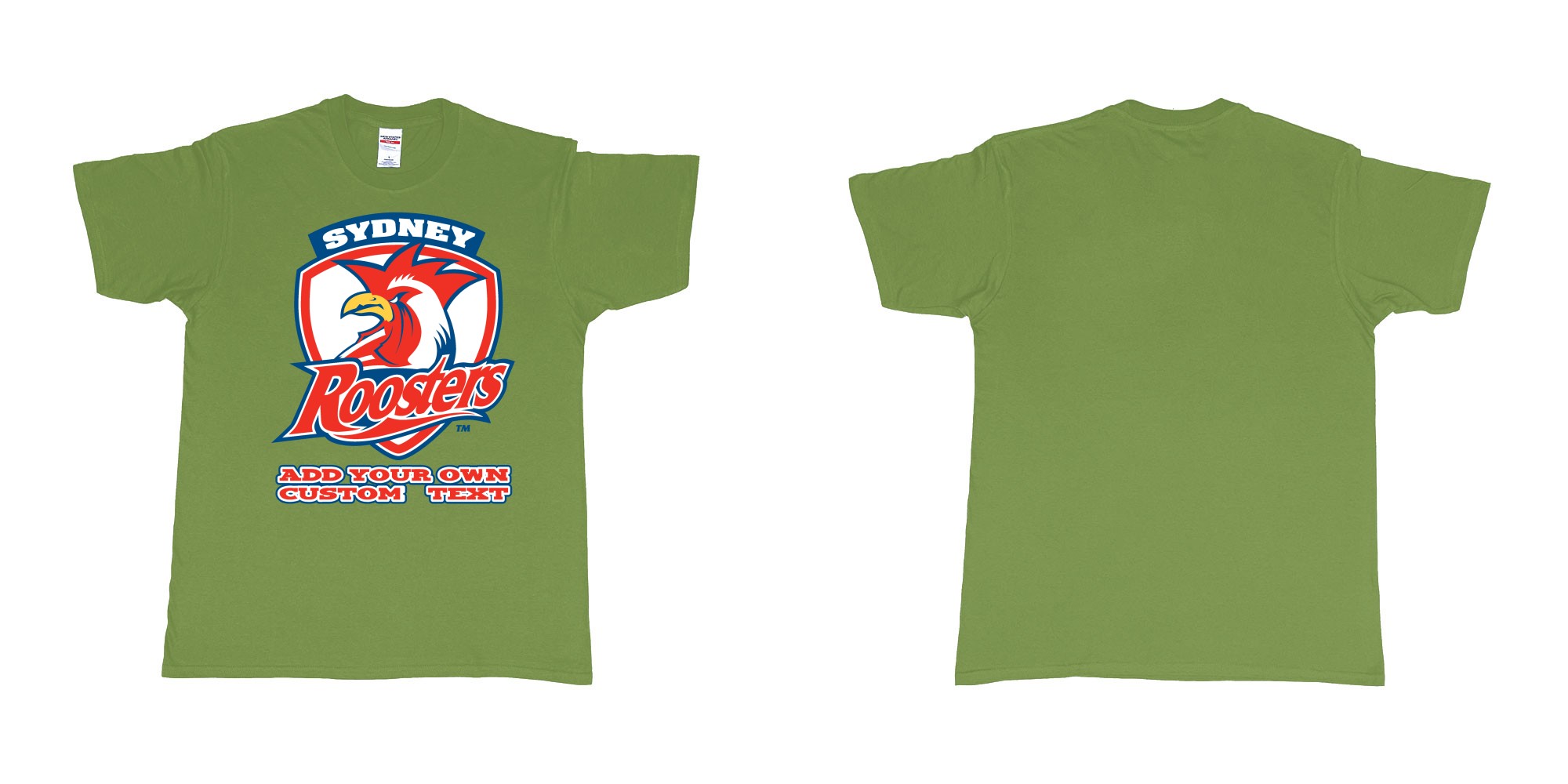 Custom tshirt design sydney roosters custom NRL design in fabric color military-green choice your own text made in Bali by The Pirate Way