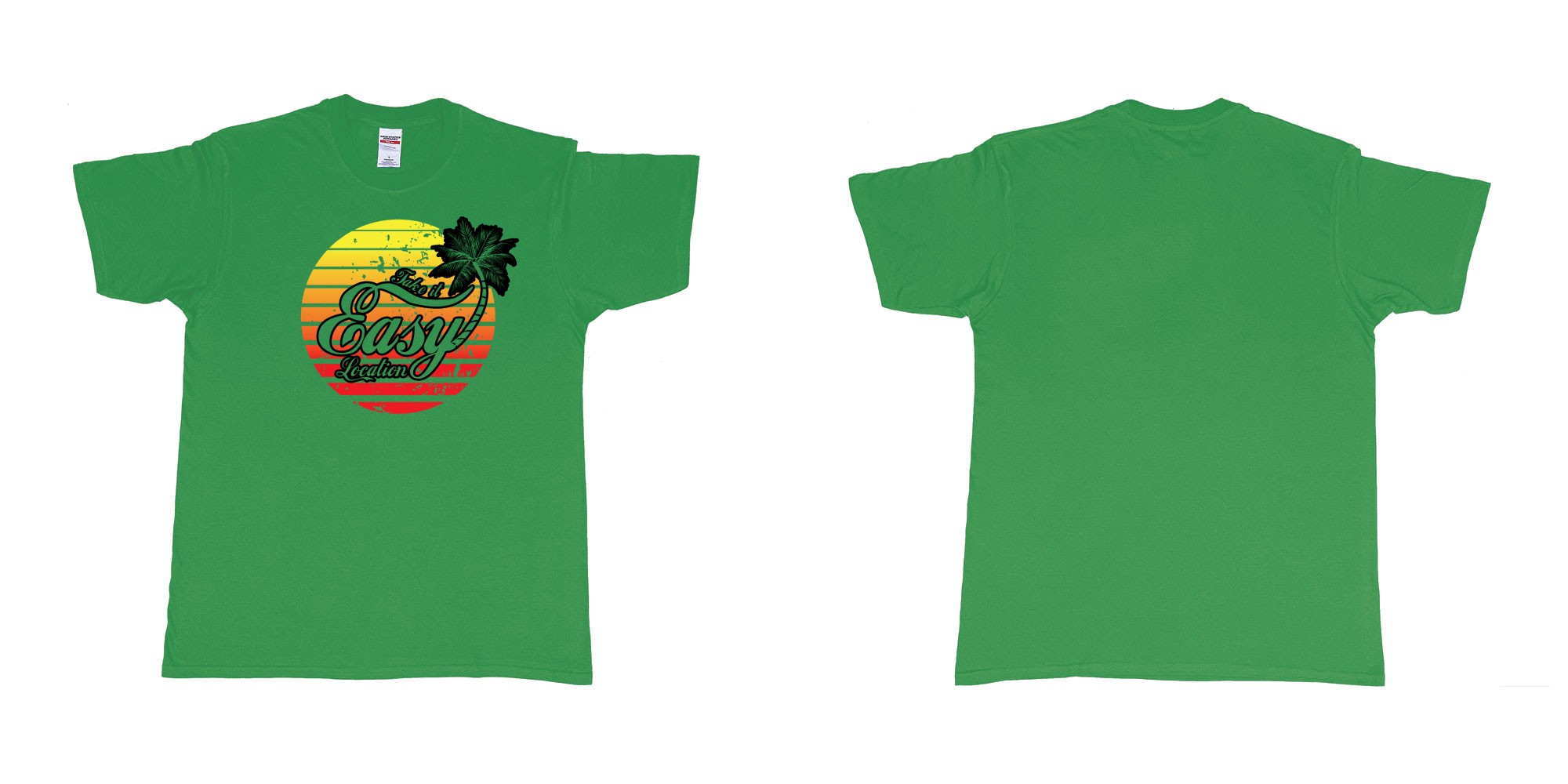 Custom tshirt design take is easy own location easy tee bali custom text printing in fabric color irish-green choice your own text made in Bali by The Pirate Way