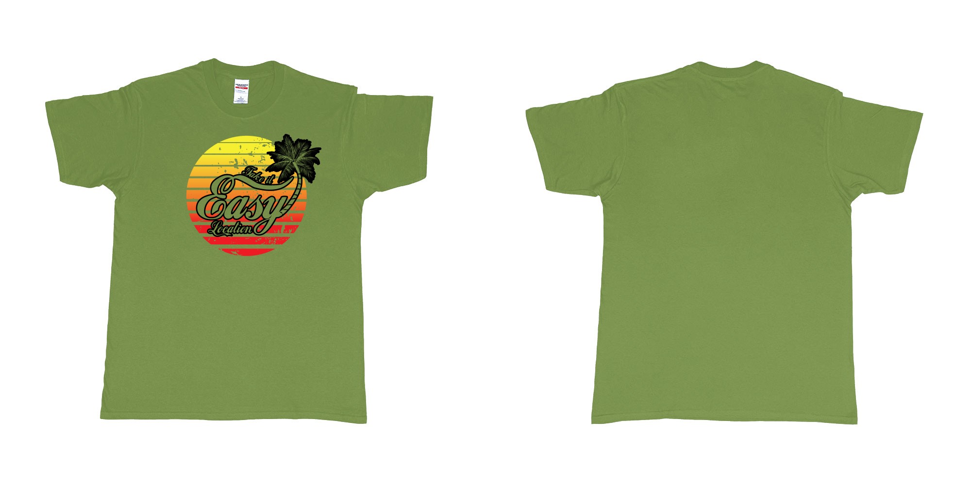 Custom tshirt design take is easy own location easy tee bali custom text printing in fabric color military-green choice your own text made in Bali by The Pirate Way