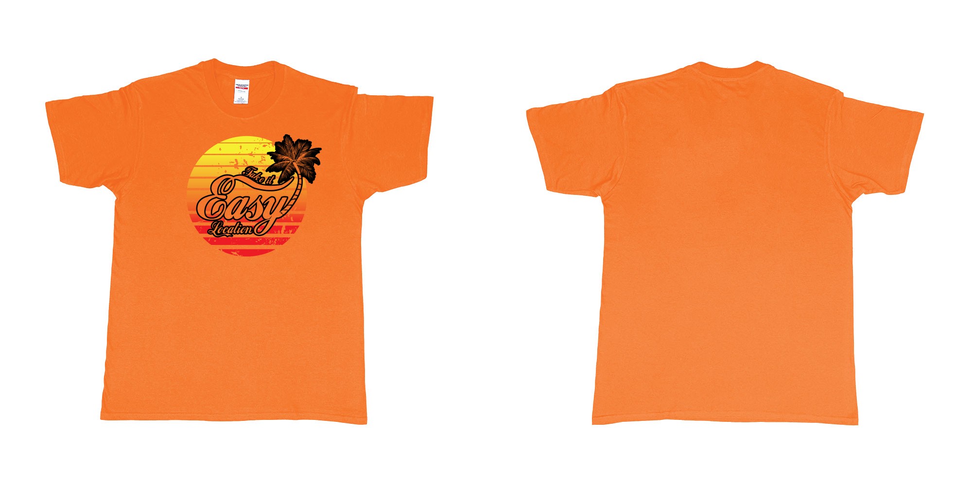 Custom tshirt design take is easy own location easy tee bali custom text printing in fabric color orange choice your own text made in Bali by The Pirate Way