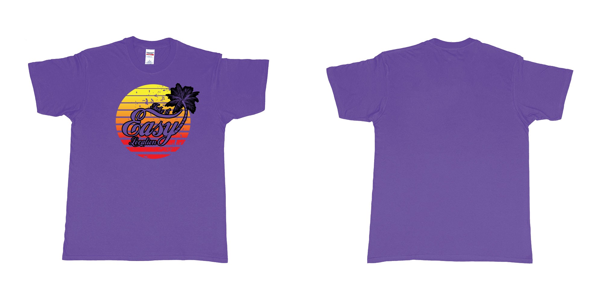 Custom tshirt design take is easy own location easy tee bali custom text printing in fabric color purple choice your own text made in Bali by The Pirate Way