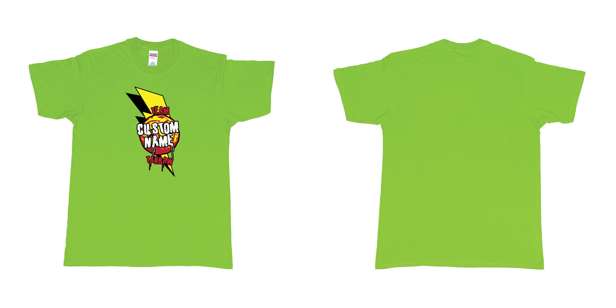 Custom tshirt design takraw custom team name design in fabric color lime choice your own text made in Bali by The Pirate Way