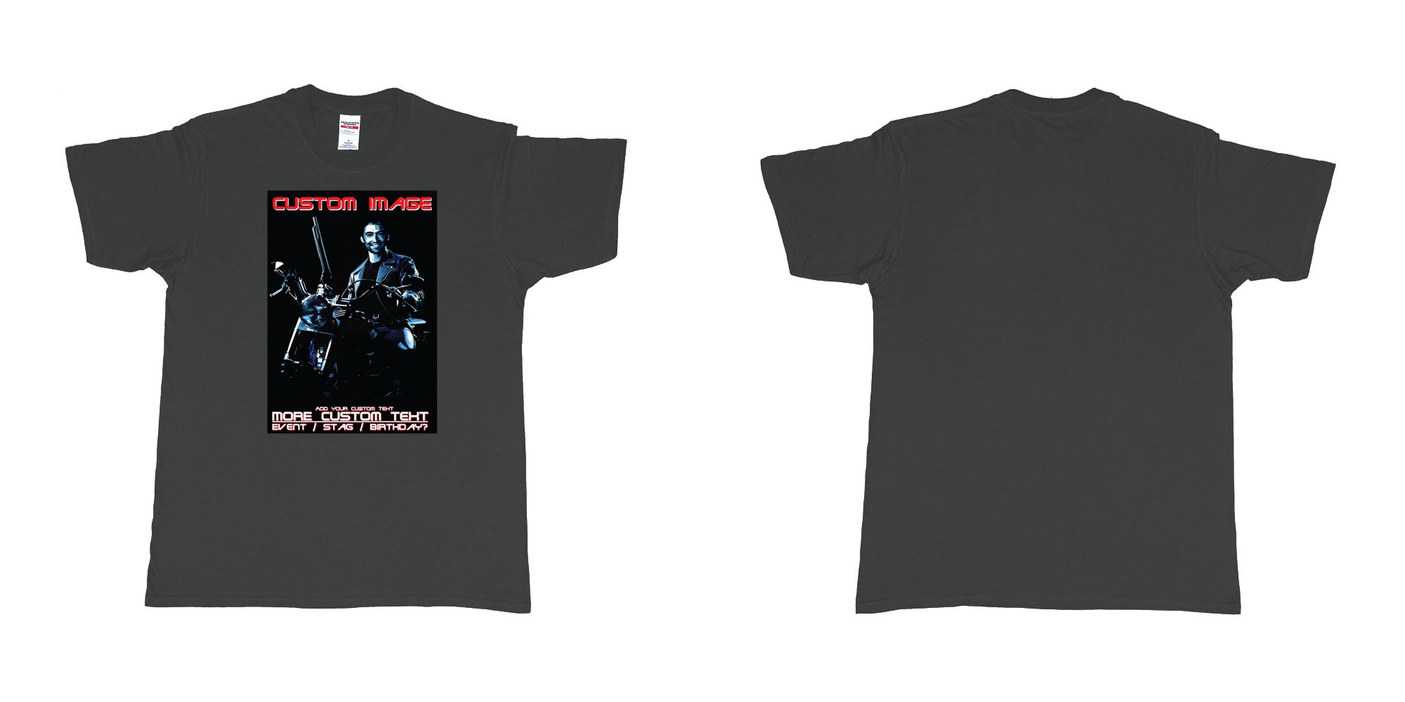 Custom tshirt design terminator 2 judgement day hugh jackman custom face in fabric color black choice your own text made in Bali by The Pirate Way