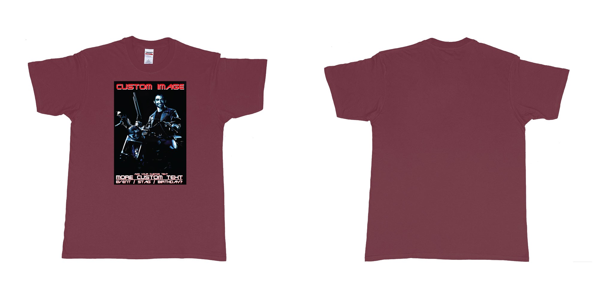 Custom tshirt design terminator 2 judgement day hugh jackman custom face in fabric color marron choice your own text made in Bali by The Pirate Way