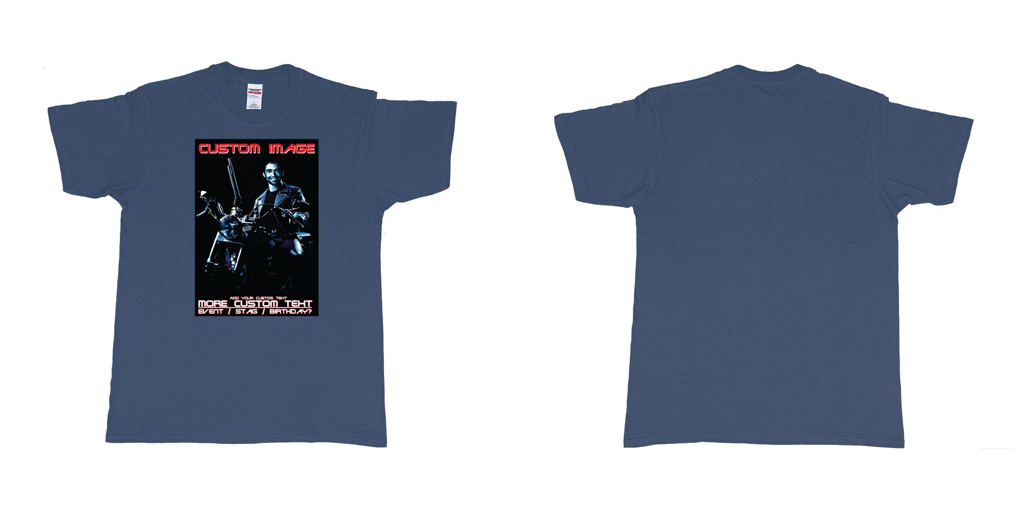 Custom tshirt design terminator 2 judgement day hugh jackman custom face in fabric color navy choice your own text made in Bali by The Pirate Way