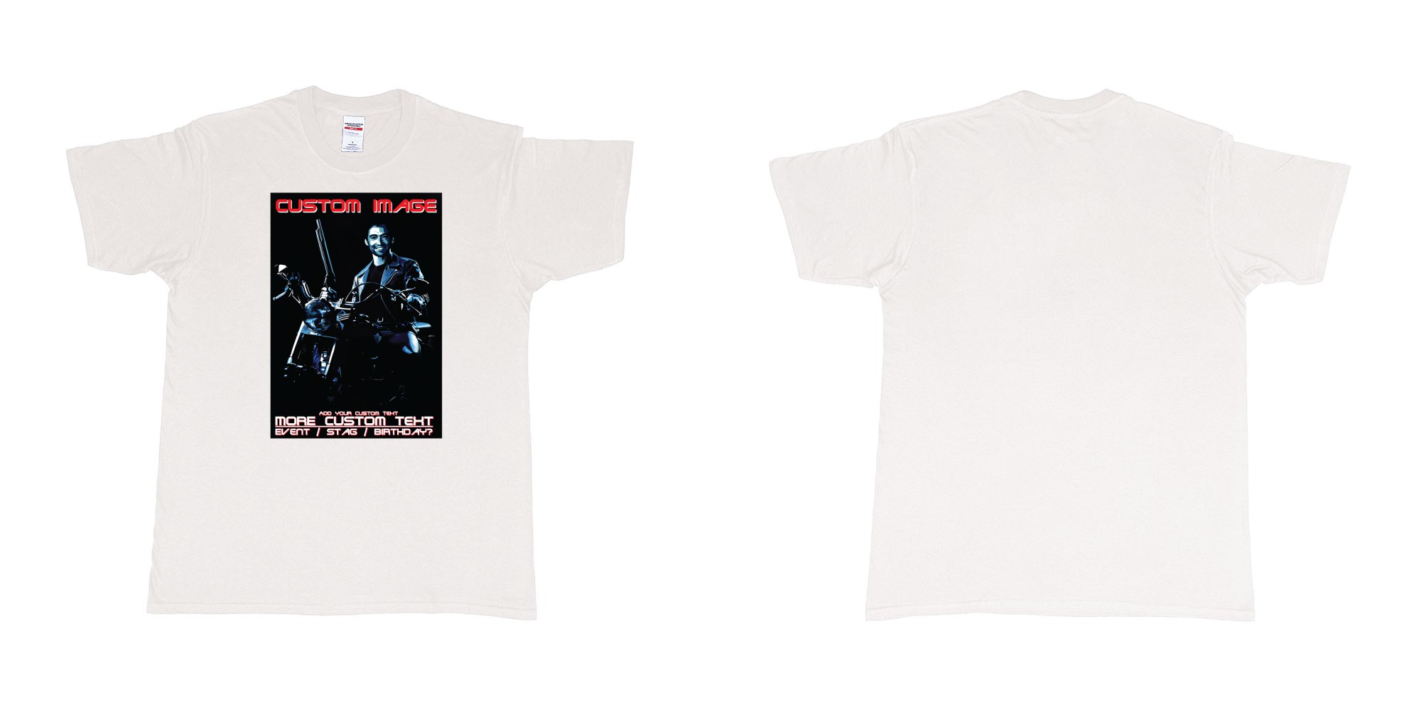 Custom tshirt design terminator 2 judgement day hugh jackman custom face in fabric color white choice your own text made in Bali by The Pirate Way