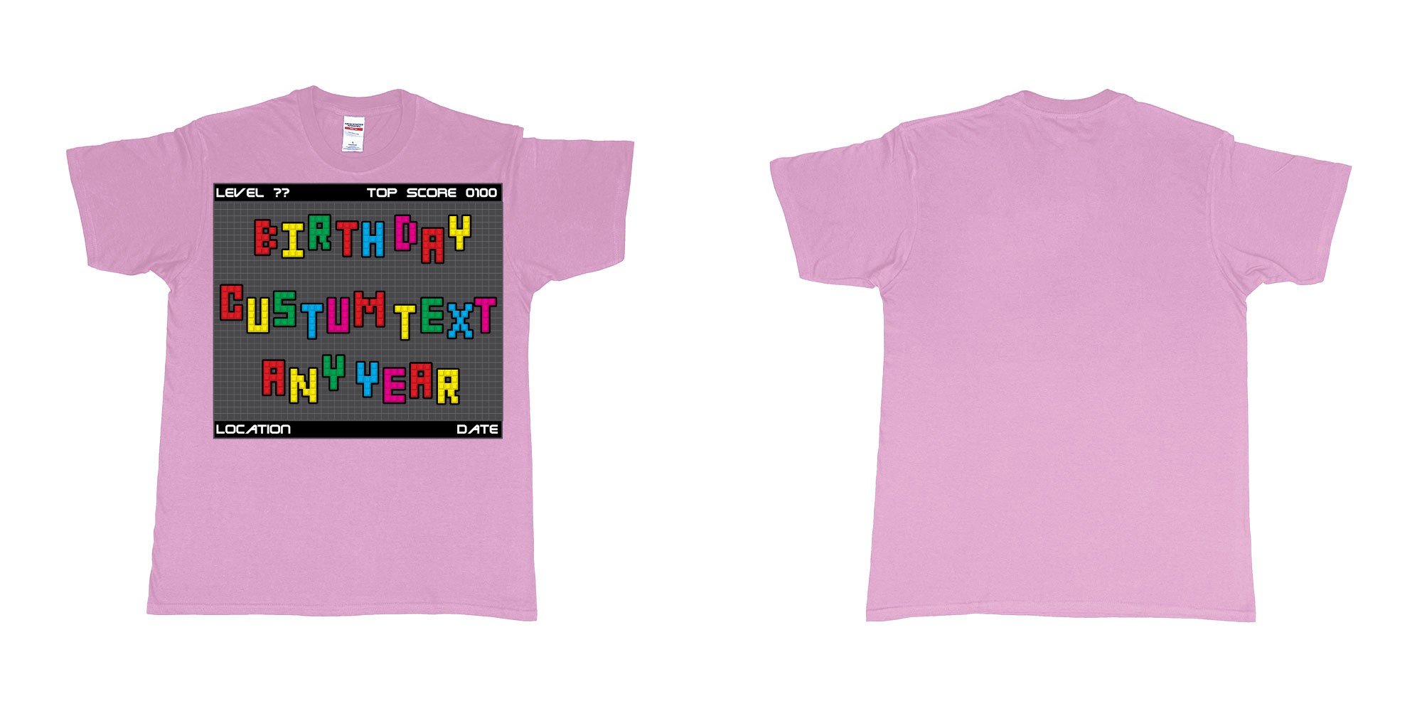Custom tshirt design tetris block custom text birthday in fabric color light-pink choice your own text made in Bali by The Pirate Way