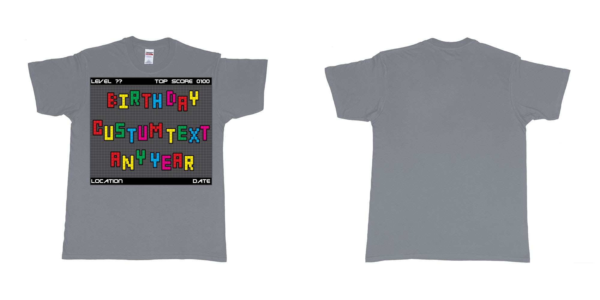 Custom tshirt design tetris block custom text birthday in fabric color misty choice your own text made in Bali by The Pirate Way