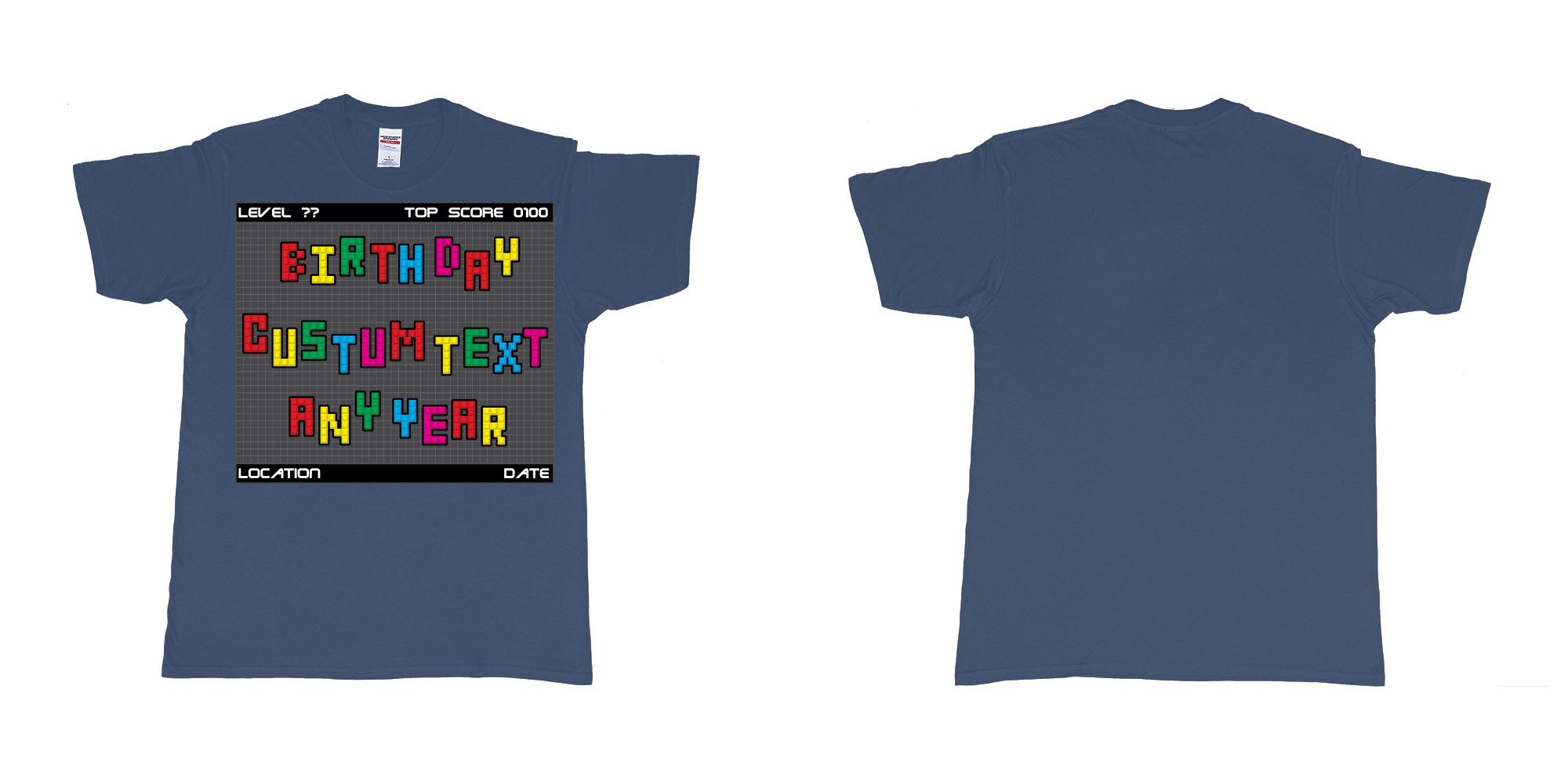 Custom tshirt design tetris block custom text birthday in fabric color navy choice your own text made in Bali by The Pirate Way