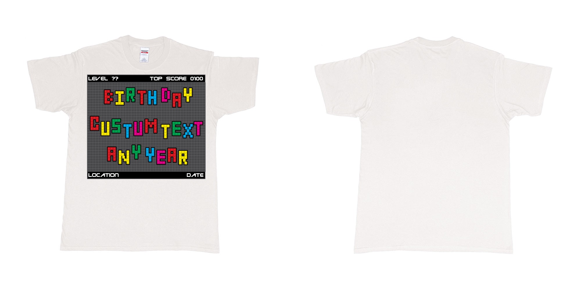 Custom tshirt design tetris block custom text birthday in fabric color white choice your own text made in Bali by The Pirate Way